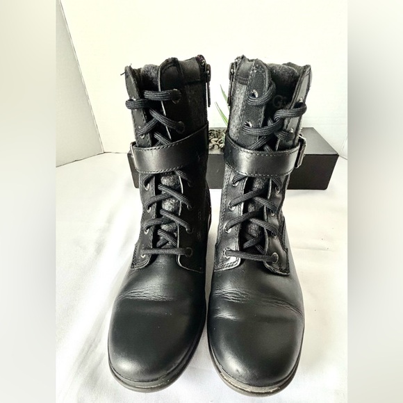 UGG WOMENS KESEY BLACK LEATHER & WOOL BLEND FELTED UPPER SIDE ZIPPER SZ 7 - Picture 3 of 15